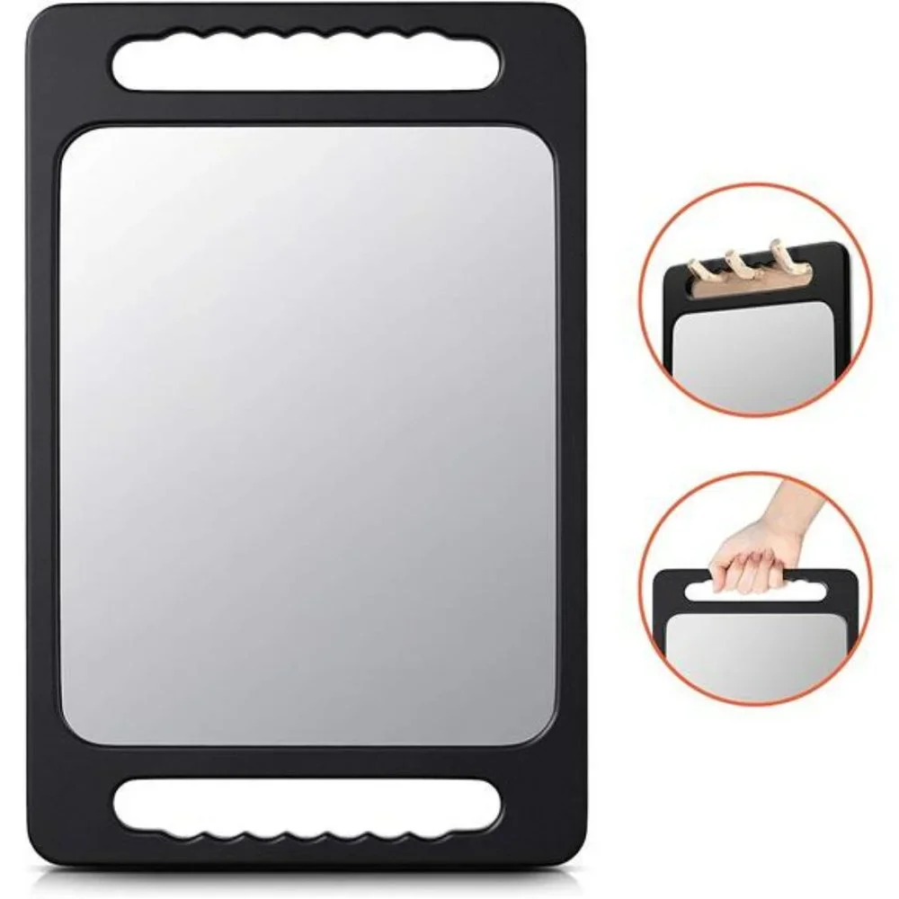 Unbreakable Hand Mirror with Double Handle - Large Handheld Barber Mirror